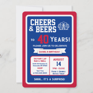 Invitation Fête surprise au bar sportif, 40 ans à célébrer !