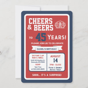 Invitation Fête surprise au bar sportif 45 ans à boire !