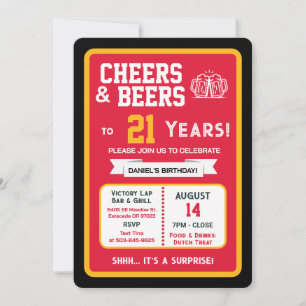 Invitation Fête surprise au bar sportif À 21 ans, à votre san