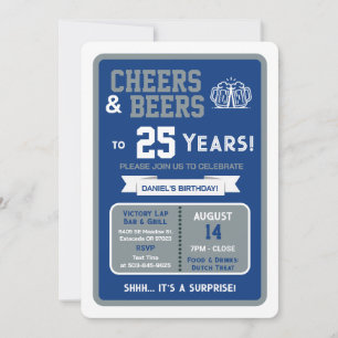 Invitation Fête surprise au bar sportif : À 25 ans, santé !