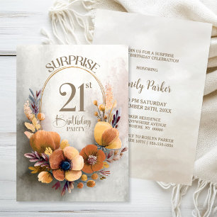 Invitation Fête surprise aux fleurs d'orange pour le 21ème an