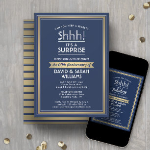 Invitation Fête surprise d'anniversaire de mariage bleu marin