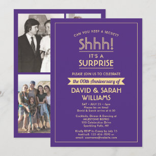 Invitation Fête surprise d'anniversaire Élégant Violet et Or