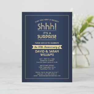 Invitation Fête surprise d'anniversaire élégante bleu marine