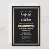 Invitation Fête surprise d'anniversaire Noir, Blanc et Or (Devant)