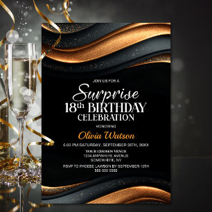 Invitation Fête surprise de 18 ans noir et orange