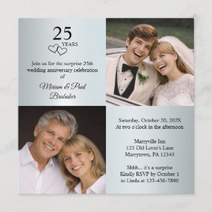 Invitation Fête surprise des 25 ans de mariage Now and Then P