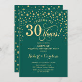 Invitation Fête surprise des 30 ans Vert Emeraude Or (Devant / Derrière)