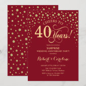 Invitation Fête surprise des 40 ans Ruby Red Gold (Devant / Derrière)
