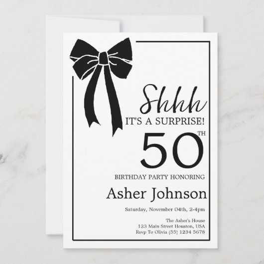 Invitation Fête surprise des 50 ans Black Bow Coquette  (Devant)