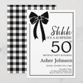 Invitation Fête surprise des 50 ans Black Bow Coquette  (Devant / Derrière)