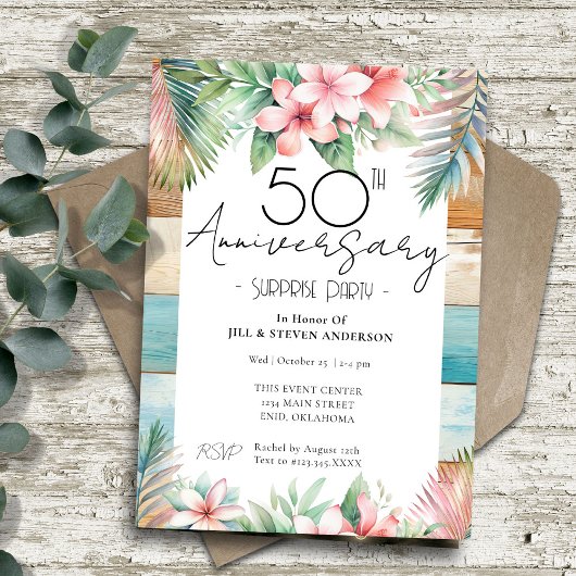 Invitation Fête surprise des 50 ans Tropicale 