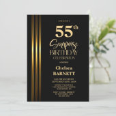 Invitation Fête surprise des 55 ans rayée noire et dorée (Debout devant)