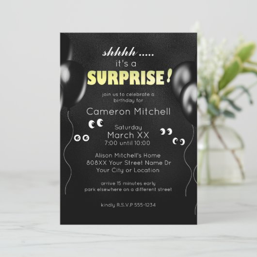 Invitation Fête surprise drôle aux yeux de dessin animé dans  (Debout devant)