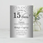 Invitation Fête surprise du 15e anniversaire - Noir argent (Debout devant)