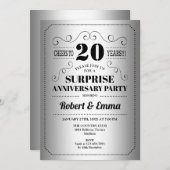 Invitation Fête surprise du 20e anniversaire - Noir argenté (Devant / Derrière)