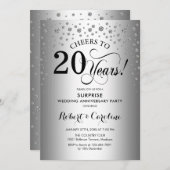 Invitation Fête surprise du 20e anniversaire - Noir argenté (Devant / Derrière)