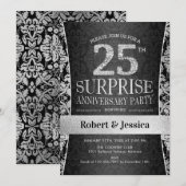 Invitation Fête surprise du 25e anniversaire - Argent (Devant / Derrière)