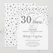 Invitation Fête surprise du 30e anniversaire - Argent blanc (Devant / Derrière)