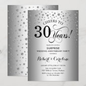Invitation Fête surprise du 30e anniversaire Argent Noir (Devant / Derrière)