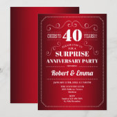 Invitation Fête surprise du 40e anniversaire - Rouge rubis (Devant / Derrière)