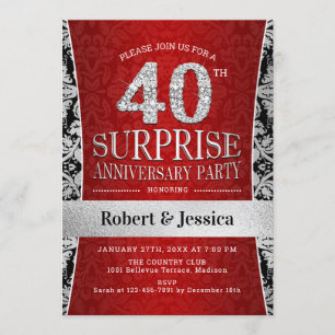 Invitation Fête surprise du 40e anniversaire - Rubis Rouge Ar