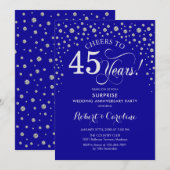 Invitation Fête surprise du 45e anniversaire - Bleu saphir (Devant / Derrière)