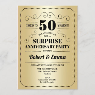 Invitation Fête surprise du 50e anniversaire - Or Noir