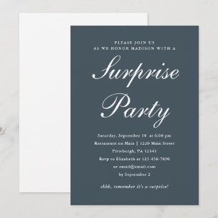 Invitation Fête surprise élégante bleu marine et blanc