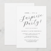 Invitation Fête surprise élégante écriture noire (Devant / Derrière)