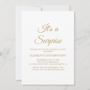 Invitation Fête surprise élégante en calligraphie dorée 