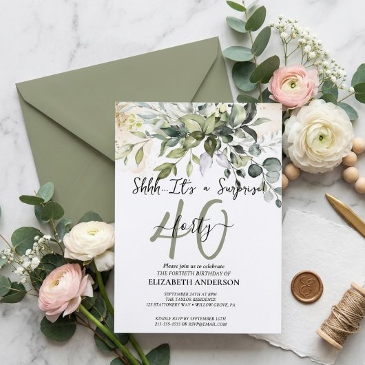 Invitation Fête surprise élégante en calligraphie noire