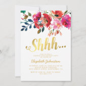 Invitation Fête Surprise Élégante Fleurs Blanc Or (Devant)