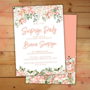 Invitation Fête surprise Fleurs Ivory Rougeur de Pêche