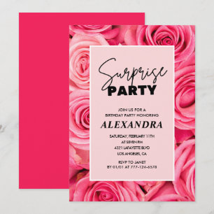 Invitation Fête surprise Fleurs roses 53e anniversaire