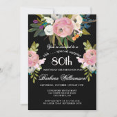 Invitation **Fête surprise Handpainted Floral 80 ans  (Devant)
