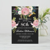 Invitation **Fête surprise Handpainted Floral 80 ans  (Debout devant)