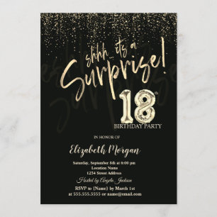 Invitation Fête surprise pour 18e anniversaire en Or Festif