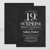 Invitation Fête surprise pour 19ème anniversaire - Noir et Bl (Devant / Derrière)