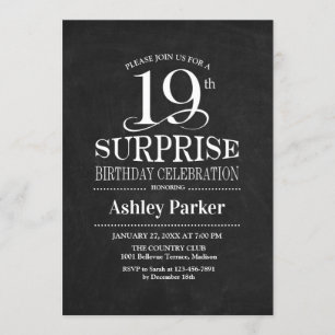 Invitation Fête surprise pour 19ème anniversaire - Noir et Bl