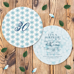 Invitation Fête surprise pour 30 ans avec des Hortensias Bleu