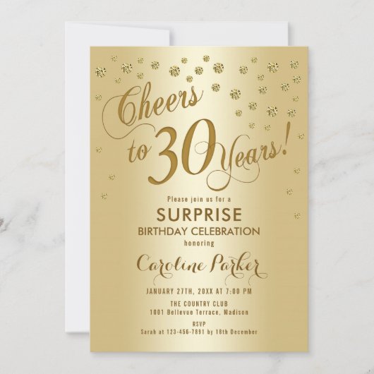 Invitation Fête surprise pour 30 ans - Or (Devant)