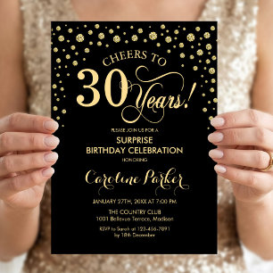 Invitation Fête surprise pour 30 ans - Or Noir