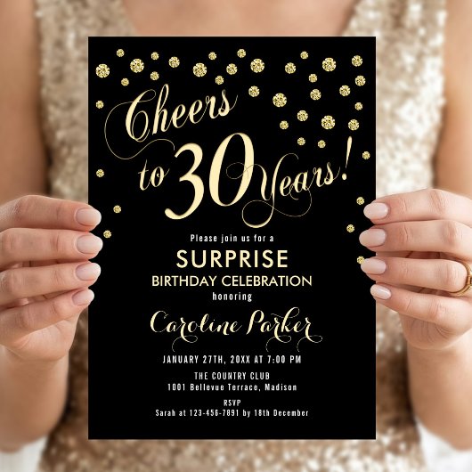 Invitation Fête surprise pour 30 ans - Or Noir