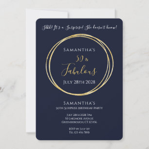 Invitation Fête surprise pour 50 ans Navy Or