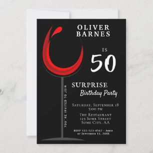 Invitation Fête surprise pour 50e anniversaire avec vin rouge