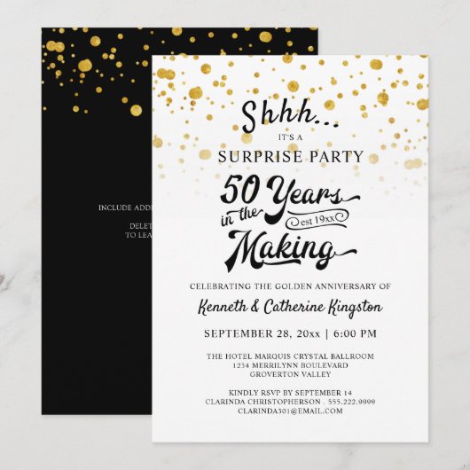Invitation Fête surprise pour 50e anniversaire de mariage con (Devant / Derrière)