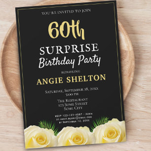 Invitation Fête surprise pour 60 ans avec des roses jaunes