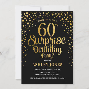 Invitation Fête surprise pour 60 ans - Noir et or