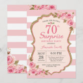 Invitation Fête surprise pour 70 ans avec des pivoines roses  (Devant / Derrière)